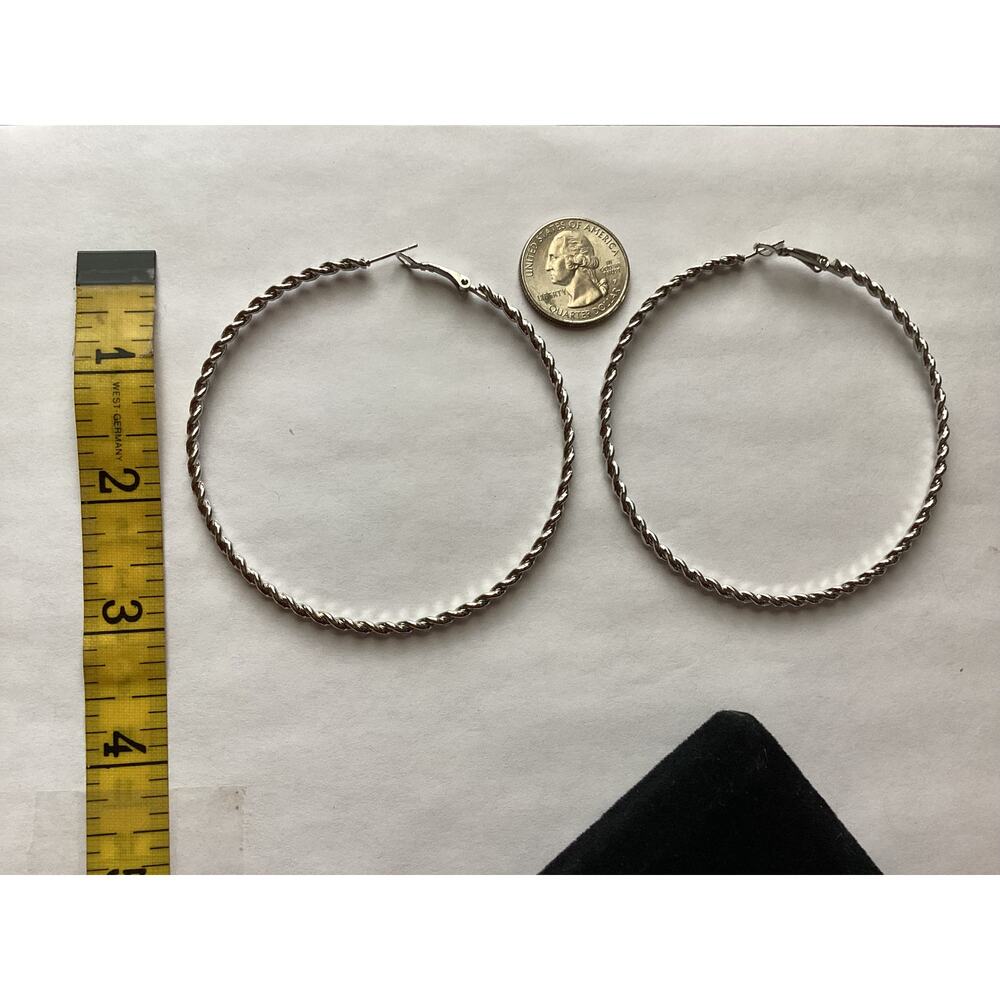 4000 NWOP Vintage 3" Tribal Twisted Silver Huge Hoops Navajo Cable Rope Design